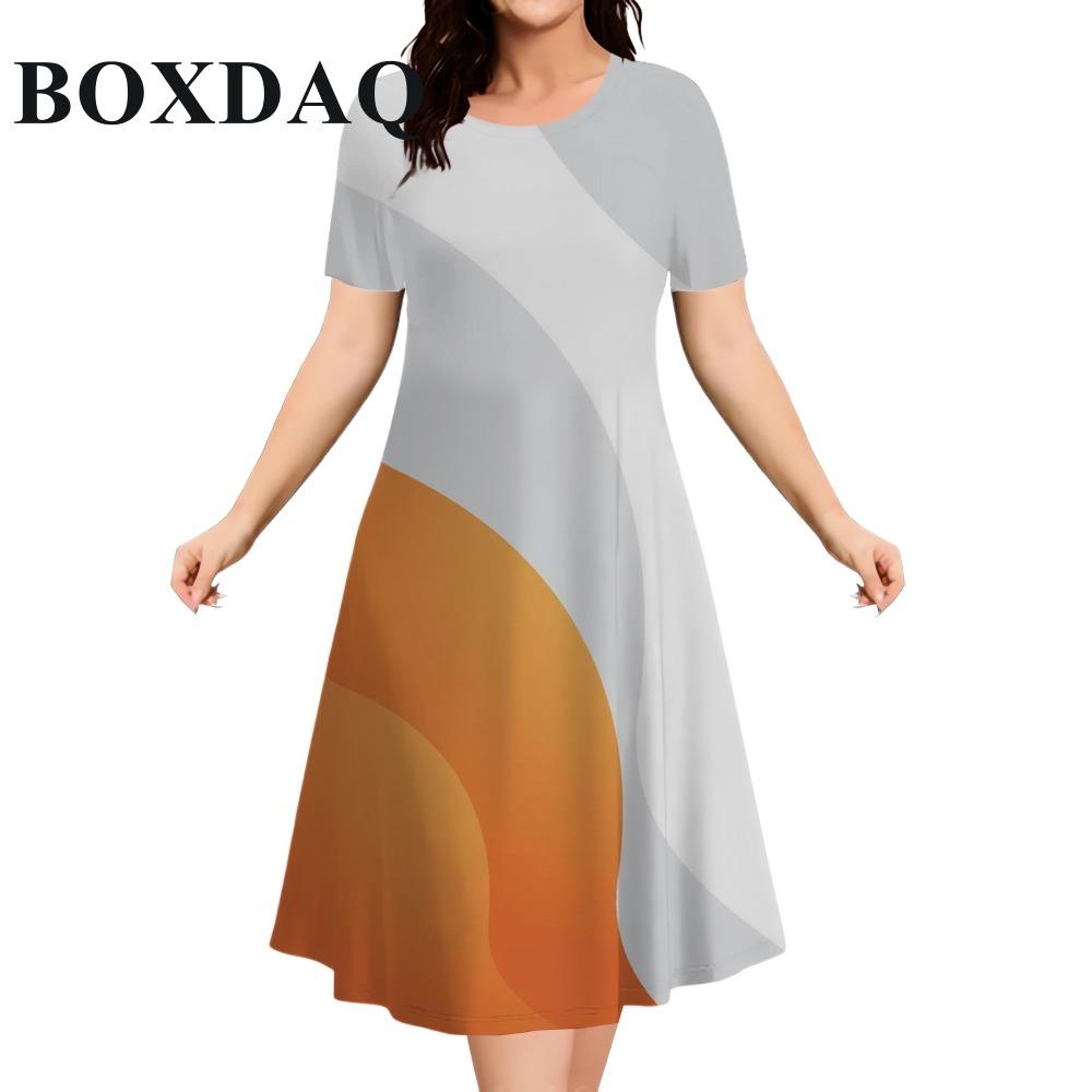 Women's Short Sleeve O-Neck Painting Face Abstract Print Dress 2026 Summer New Loose Plus Size Mini Dresses Ladies Fashion Dress