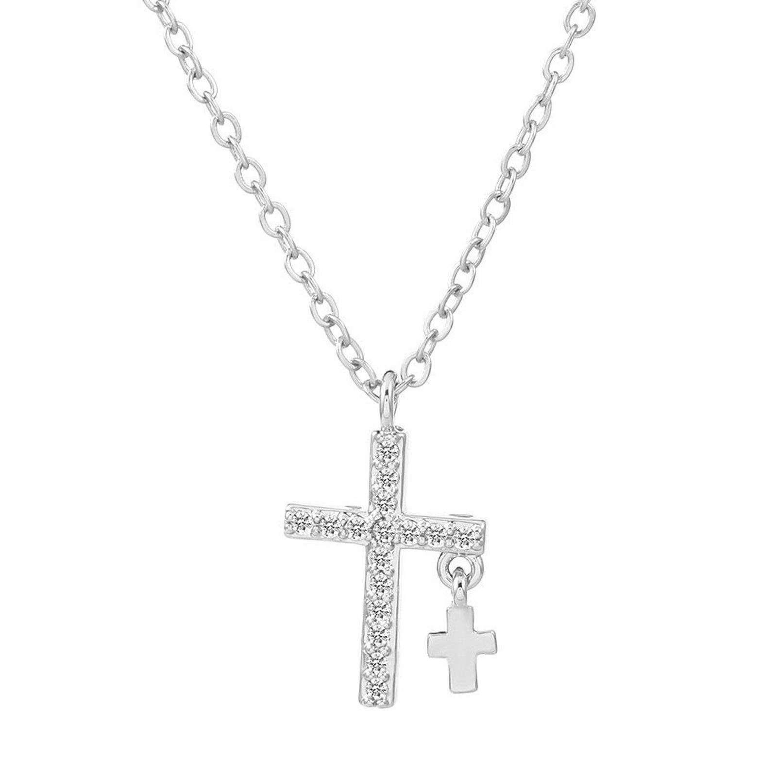 

Stylish Crucifix Necklace with Sparkling Zircon Charm Titanium Steel Jewelry Gift for Women Lady Fashion Accessory