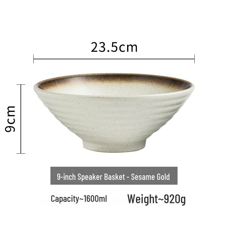 Japanese-Style Ceramic Ramen Bowl - Large Retro Conical Hat Design for Soup, Salad, and Noodles