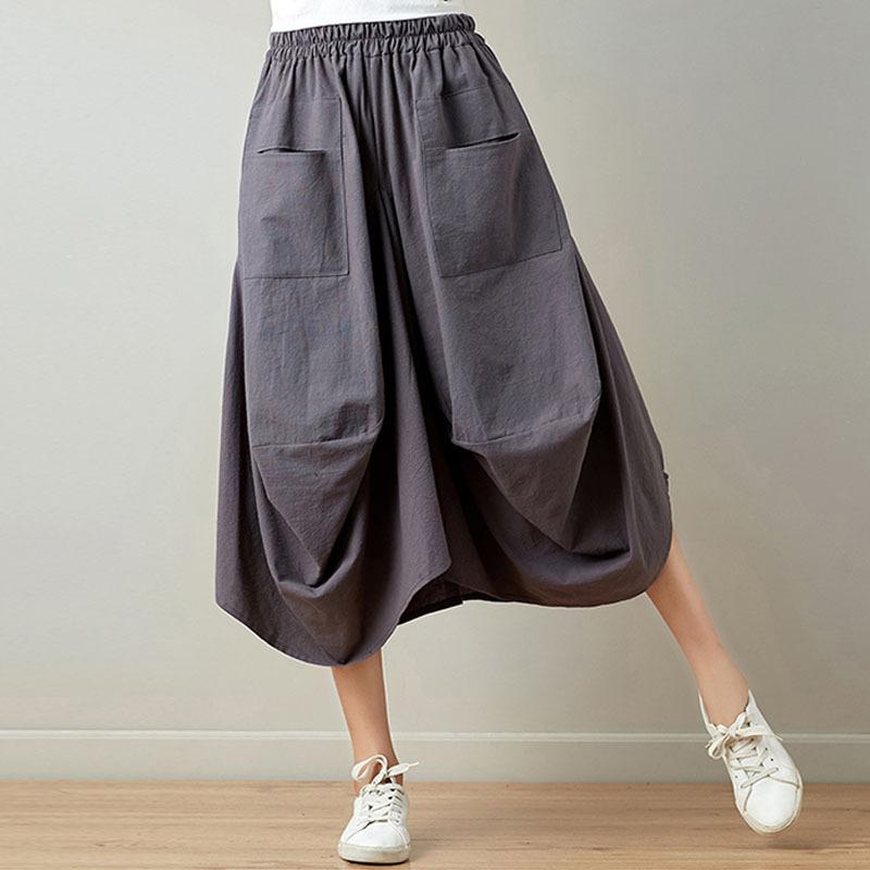 

Летняя литературная свободная строчка однотонная хлопковая и льняная юбка с эластичной талией женская юбка-фонарик One Size темно серый