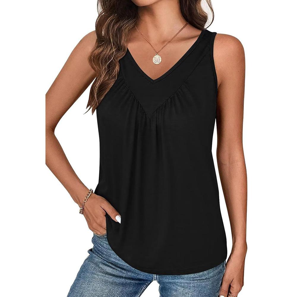 Summer Solid Color V-neck Sleeveless Top for Women Casual Loose Vest for Women Vest