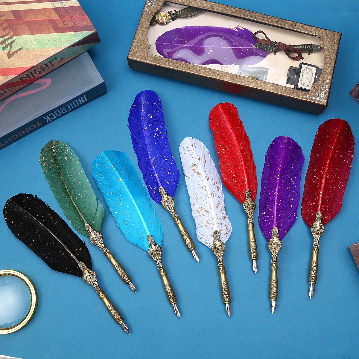 

Перьевая ручка, Ретро британское перо для макания, Перо из гусиного пера, окунутое в чернила, Подарок на день рождения для одноклассников 0.5mm сапфировый