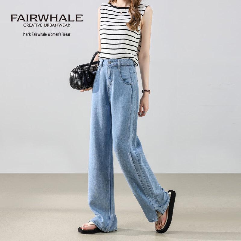 Mark Fairwhale Women's High-Waist Lyocell Tencel Straight Wide-Leg Jeans