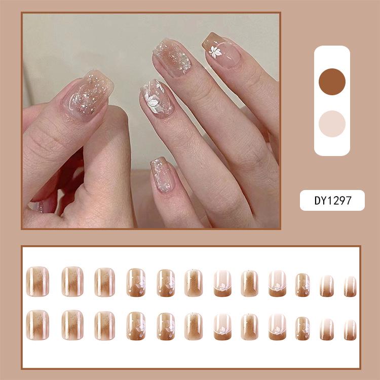 Reusable Blush Nail Art Set: 24 Detachable Wearable Nail Stickers