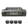 Solar Powered Tire Pressure Monitoring System with External Sensors for Real Time Display and Automatic Alerts for Four Tires