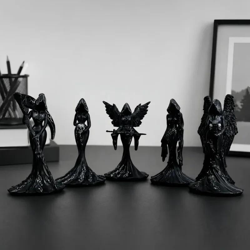 Statua Figurine Fatta a Mano in Resina del Mietitore Gotico Halloween Scrivania Scaffale Mensola Ufficio Casa Arredamento Casa Macabro Scuro Regalo