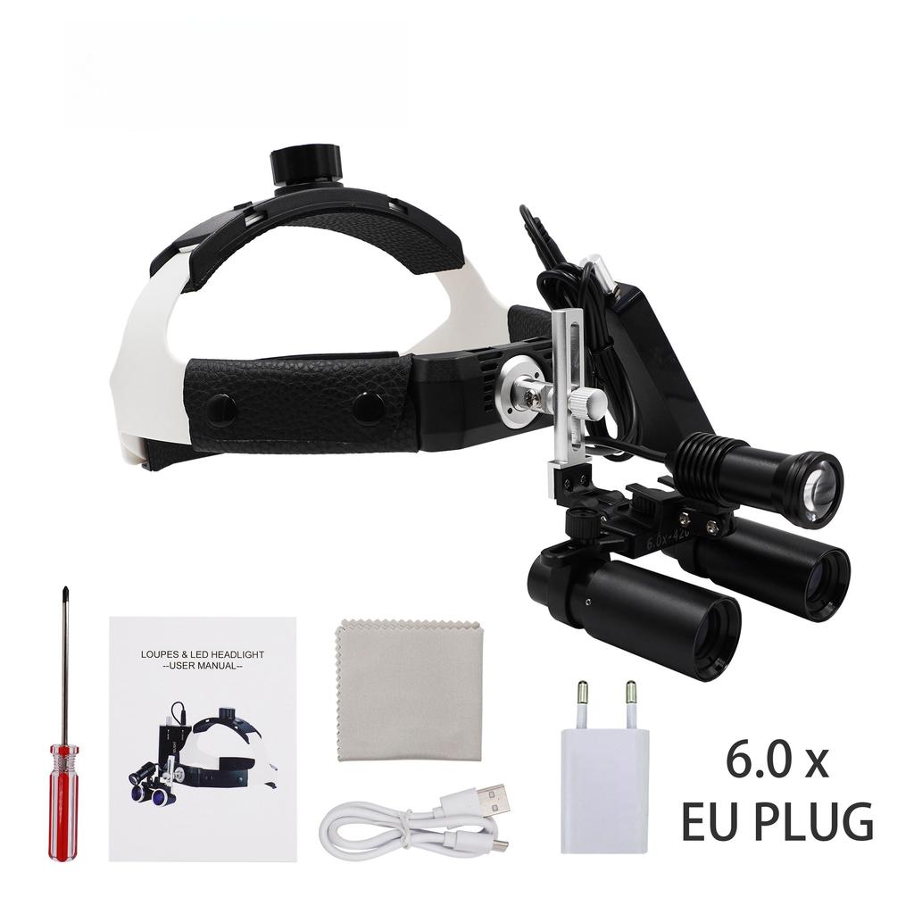5X/6X Dental Surgical LED Headlight Headband Binocular Loupes Brightness Spot Ajustable Headlamp for ENT Dentist Lab Instrument