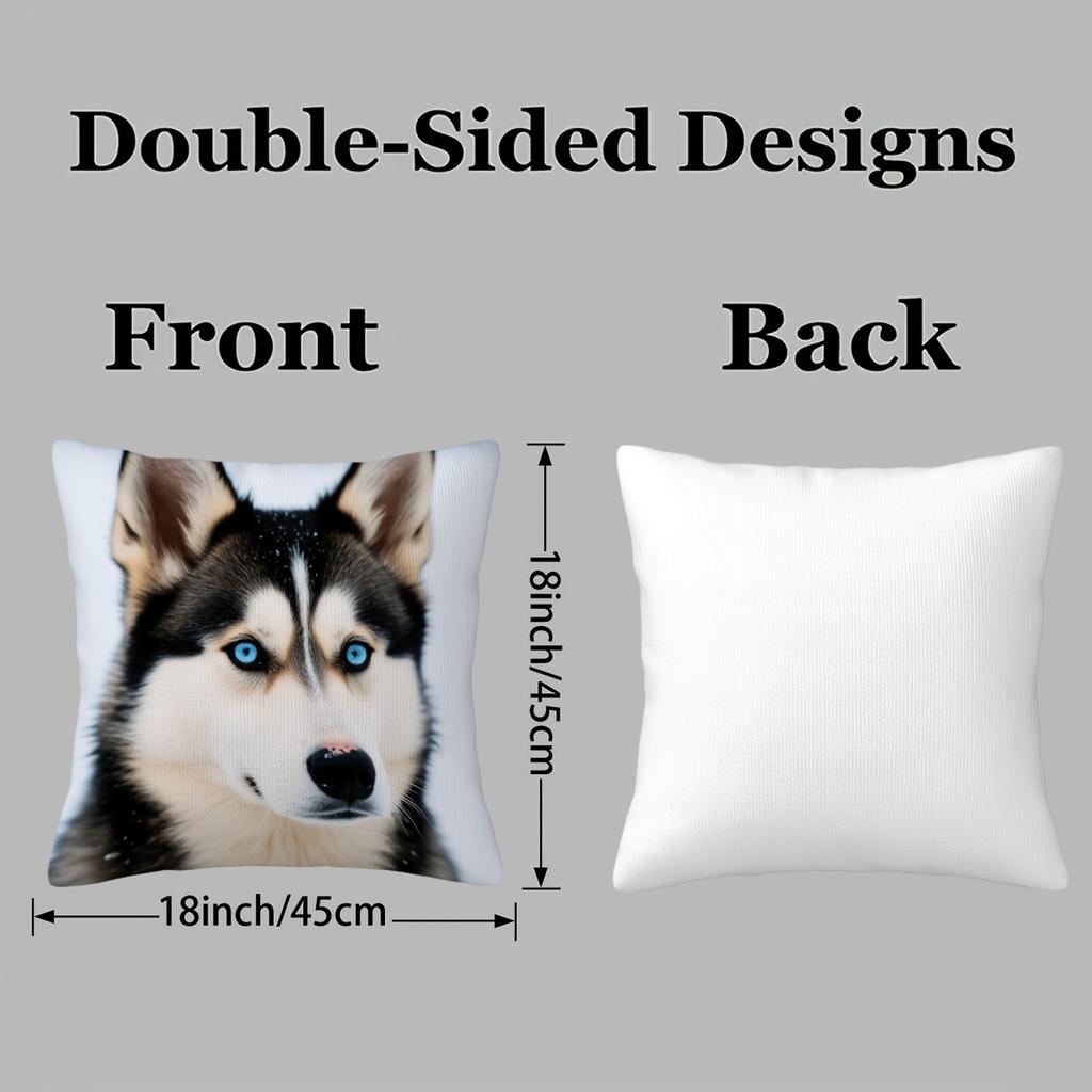 1pc Husky Dog Plush Throw Pillow Cover - Siberian Husky Face Design, Soft Couch Cushion Cover Suitable for Sofa & Bed Decor