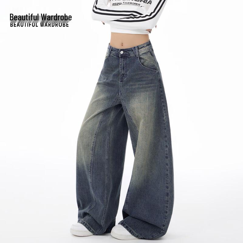 BEAUTIFUL WARDROBE Women's High-Waist Loose Wide-Leg Washed Denim Jeans