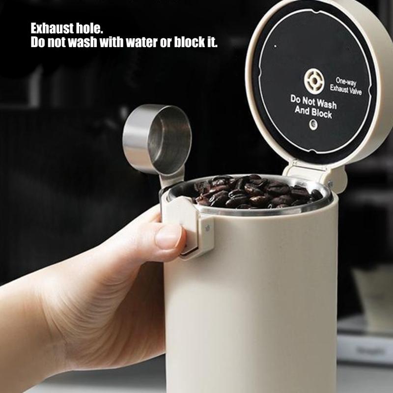 304 Stainless Steel Coffee Bean Storage Canister With Measuring Scooper Sealed Jar With Double Layer Insulation