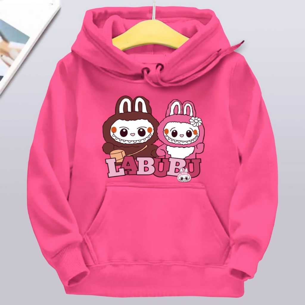 Fashionable children's hoodies with Labubu pattern printing, casual trend tops for boys and girls