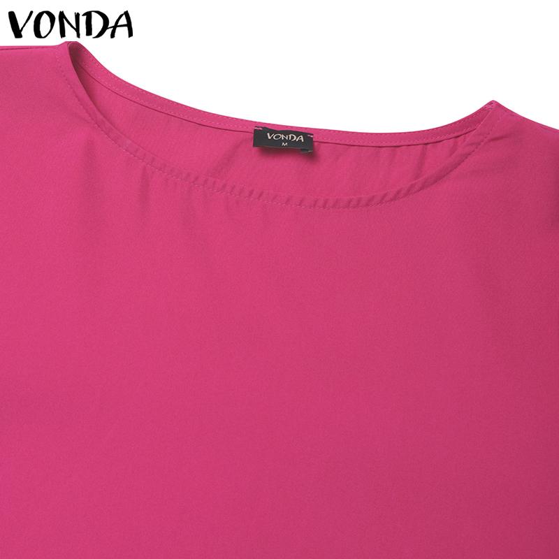 VONDA Womens Summer Fashion Round Neck Puff Long Sleeve Blouse