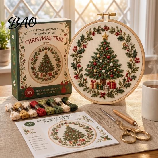 Cross Stitch Kit with Preprinted Patterns Christmas Embroidery for Beginners, Pre-Printed Pattern Full Set Anniversary And Birthday Gift Ideas