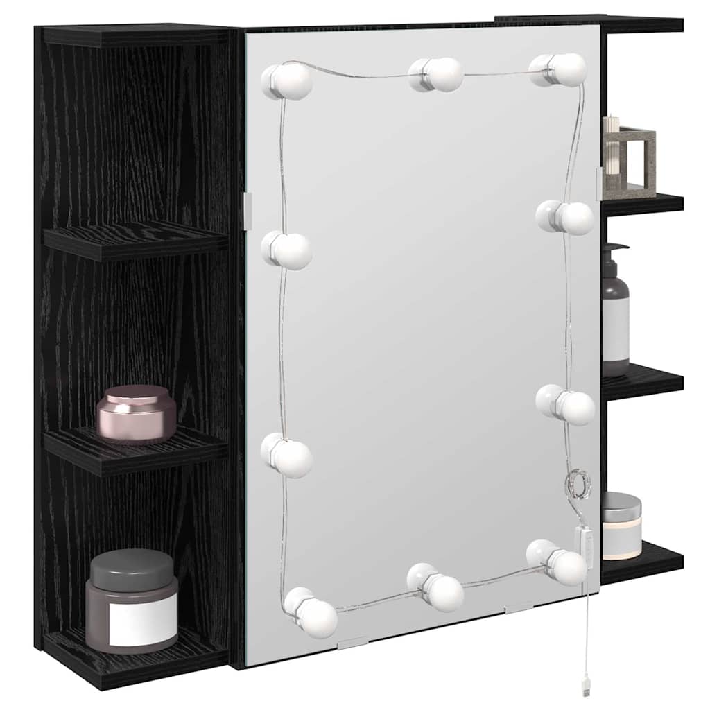 Mirror Cabinet with Shelf Black Oak Effect 70 x 16.5 x 60 cm