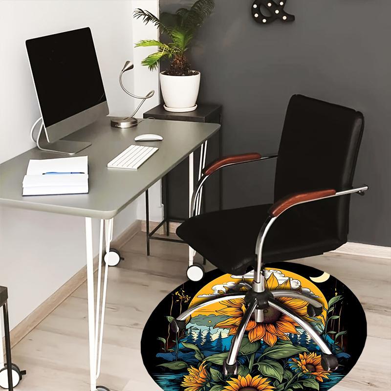 1pc Office Carpet Chair Mats Sunflower Garden Moonlit Night Perfect for Decorating Office Chairs, Living Rooms, Or Bedrooms 80cm