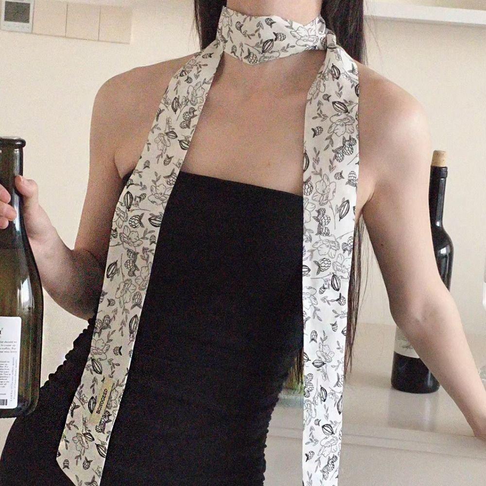 

Flower Polka Dot Scarf Ribbon Scarf Headband Elegant Floral Scarf Dress Decor Style 1
