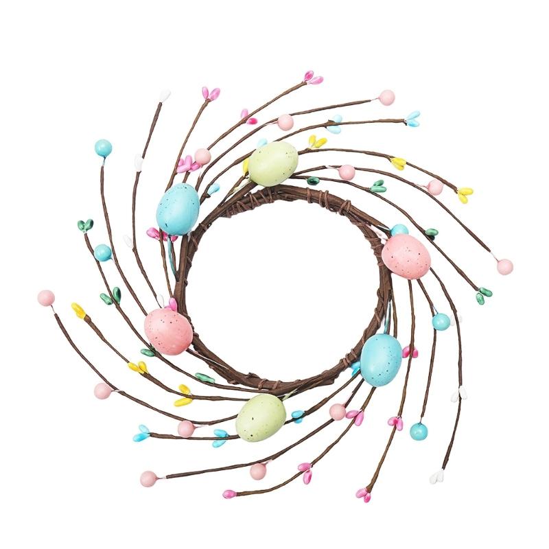 Multicolored Easters Eggs Berries Candle Wreath Decors Spring Candle Rings for Pillar Holiday Homes Table Centerpieces Decors