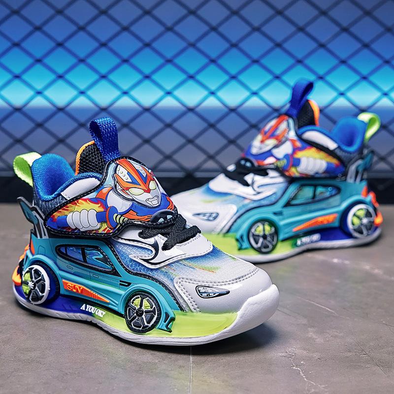 Boys Shoes Spring 2025 Children's Sports Car Light Shoes Fried Street Boys Sports Trend Shoes Soft Sole Ultraman Classmate