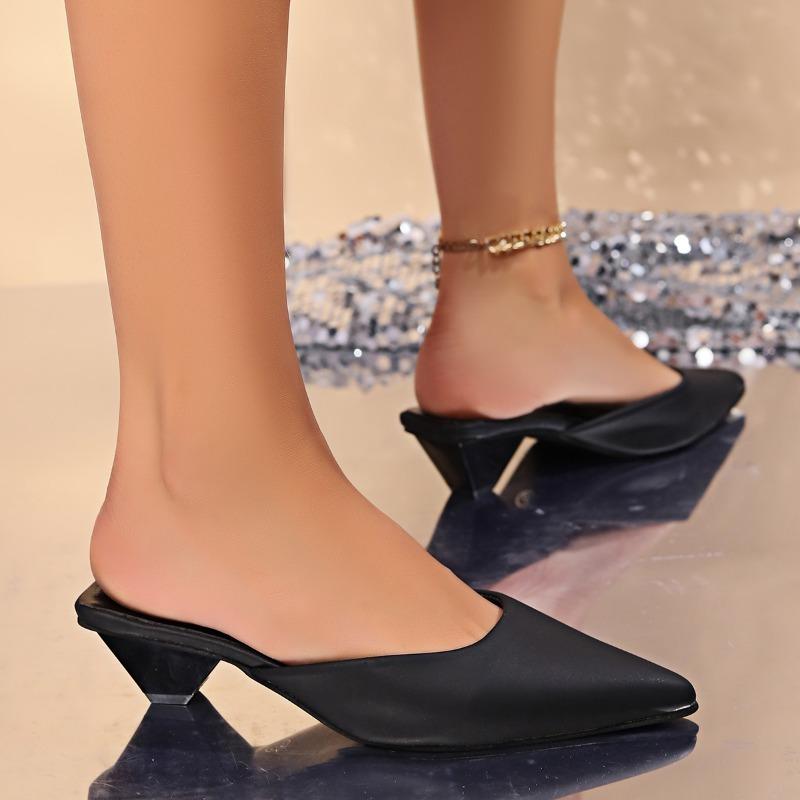 Spring Pointed Toe Women Slippers Mules Slipper Fashion Candy Color Ladies Elegant Dress Sandal Square Low Heel Slip on Slides