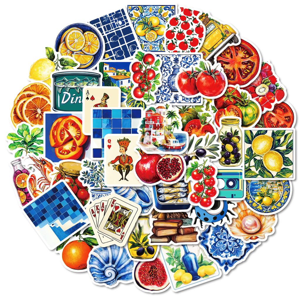 1050Pcs Mediterranean Style Retro Ins Style Graffiti Stickers Fun Personalized Creative Decorative Scrapbook Suitcase Decals