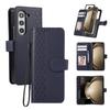 For Samsung Galaxy Z Fold7 5G Case 3D Rhombus Grid Imprinted Wallet Leather Phone Cover with Lanyard