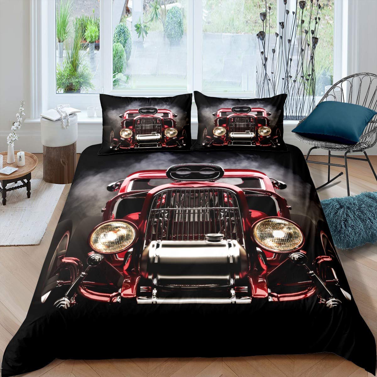 

Vintage Duvet Cover Set Classic Car Automobile Mechanic Nostalgic 50s Bedding Set Twin Queen King Full Polyester Quilt Cover 70x133cm 3pcs