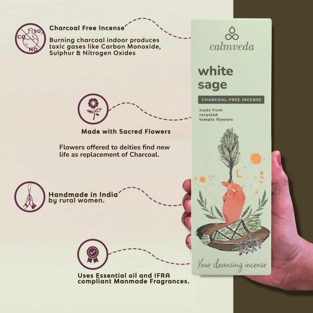 White Sage Incense Sticks for Cleansing - (80 Scent Sticks) Charcoal Free