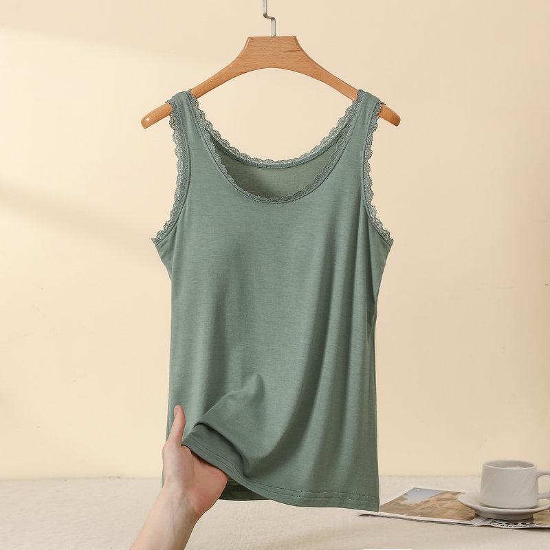 Plus Size L to 4XL Bra Padded Tank Tops Women's Lace Trim Camisole Bralette Casual Daily Layering Underwear Sleeveless Tee Tops
