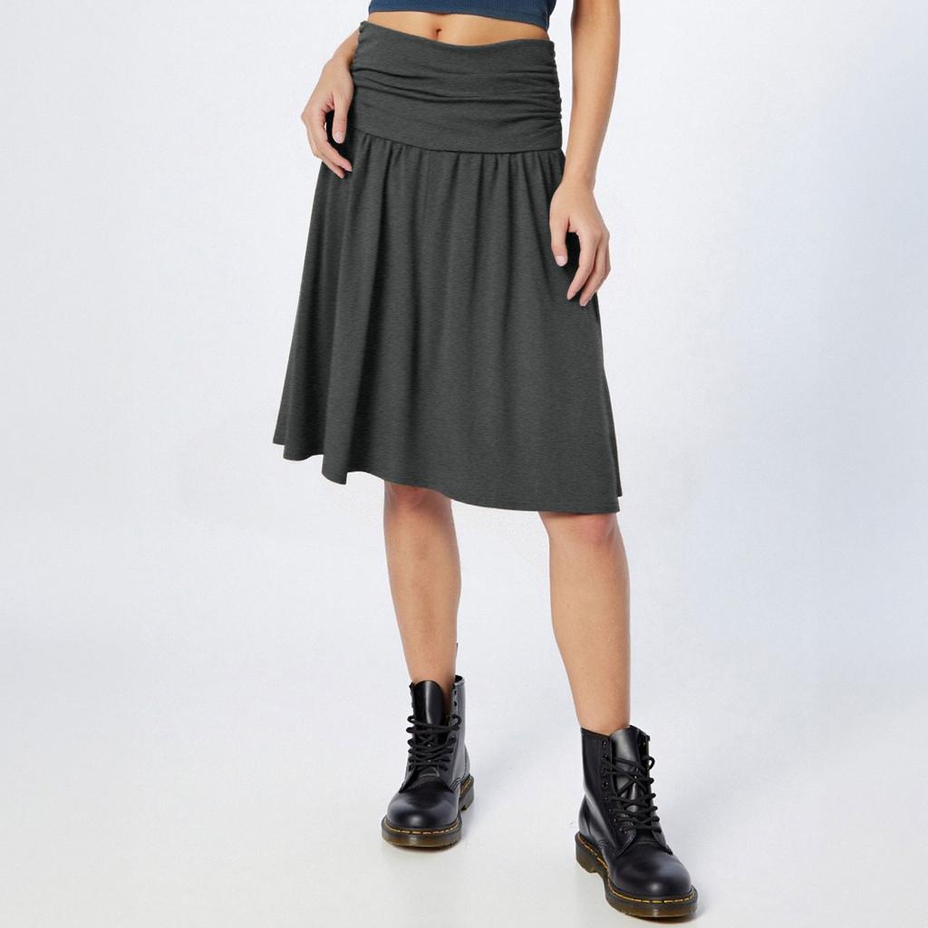 Women Regular Skirt With Pockets Below The Knee Length Solid Color Ruched Flowy Midi Skirt