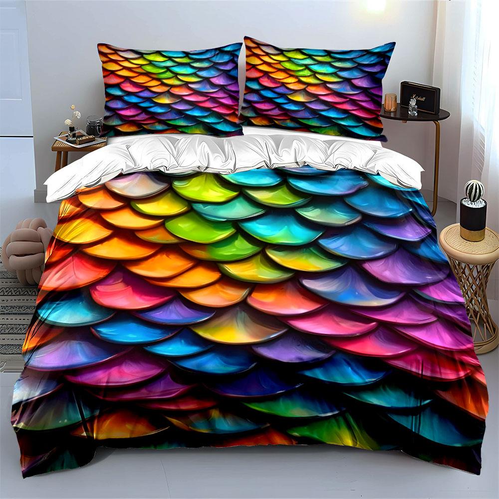Colorful Decorative Scales Set Soft Comfortable Duvet Cover Bedding Set Included 1*Duvet Cover & 2*Pillowcases, Gift