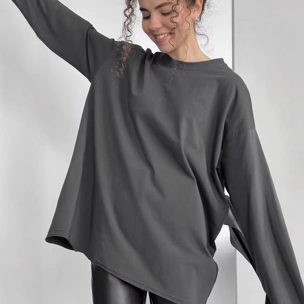 Herbst/Winter Einfarbiger Pullover mit langen Ärmeln und Rundhalsausschnitt für Damen