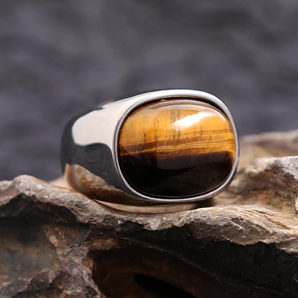 Simple Vintage Tiger Eye Brown Stone Rings For Men Women Stainless Steel Punk Biker  Party Jewelry Gifts Dropshipping