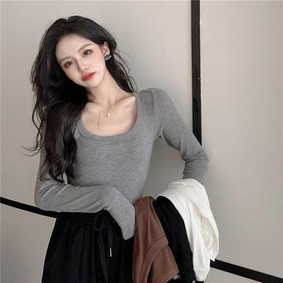 Langärmliges Slim Fit T-Shirt im koreanischen Stil für Damen – Schickes Herbst-Top