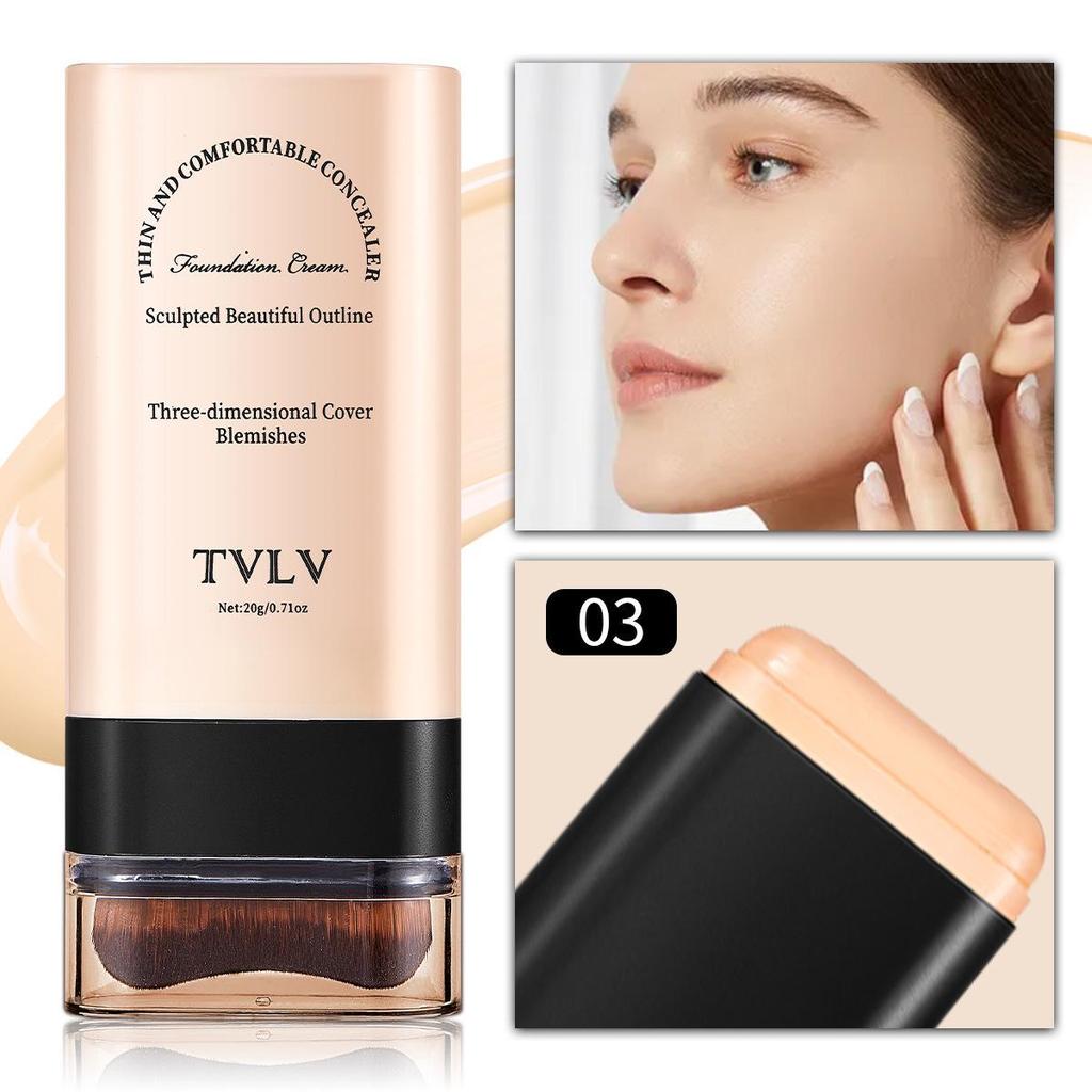 TVLV Eraser Foundation Stick with Brush - Long-lasting, Non-slip Concealer, Brightens Skin Tone, 20g