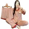 Contrasting Color Plaid Cloud Cotton Pajamas Women'S Summer Short-Sleeved Three-Piece Set Dachshund Dog Loungewear Can Be Worn Outside