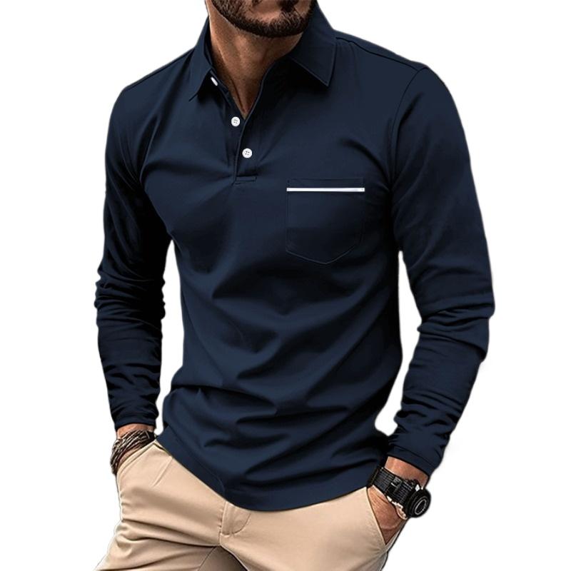 Polo Printemps Automne avec Poche Boutonnée Polos de Sport pour Homme