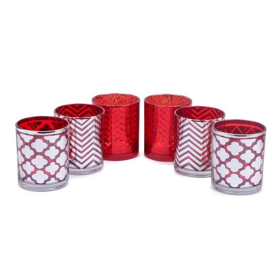 Set of 6 Glass Tealight Candle Holders Votive Christmas Decorations Items for Home Decor Table Top Restaurant Gift