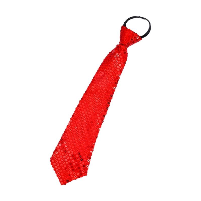 Men Women Shining Sequins Tie Stage Glitter Adjustable Zipper Closure Necktie Fashion Party Pre-Tied Neck Wear