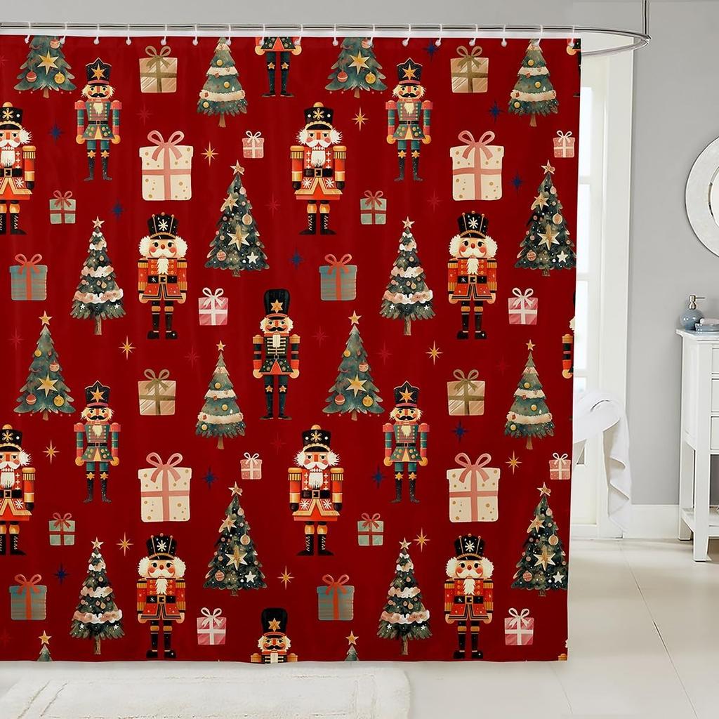 Merry Christmas Shower Curtain For Bathroom Decor Xmas Santa Claus Bath Curtain Cute Snowman Bathroom Accessories Red Waterproof