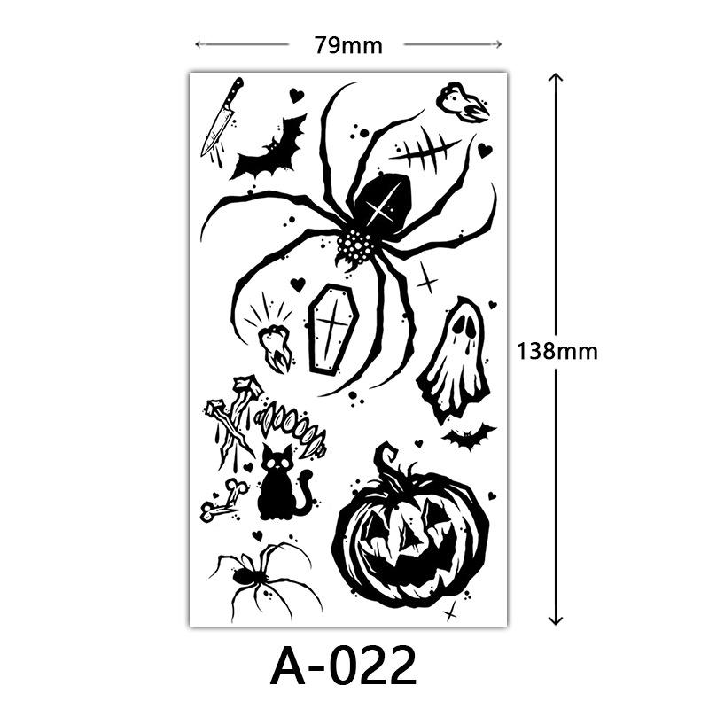 Halloween Tattoo Sticker, Skull Reaper Sickle, Black Bat Tombstone Pumpkin Tattoo