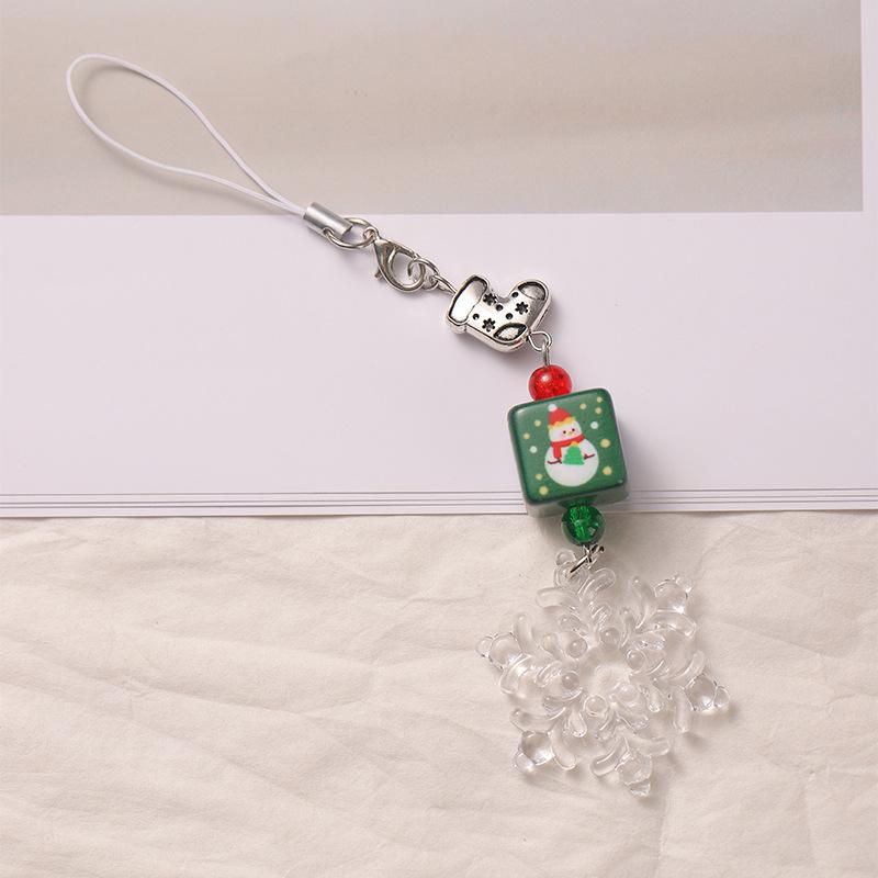 Christmas beaded mobile phone chain pendant bag pendant Christmas cute girl heart schoolbag keychain snowflake pendant