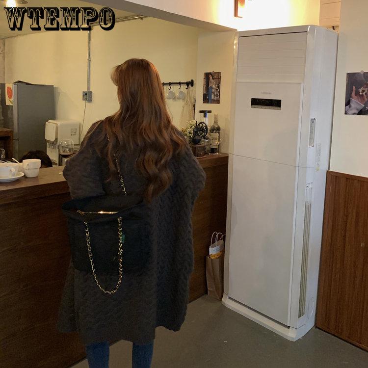WTEMPO Women Long Knitted Sweaters Cardigans Autumn Female Large Size Casual Tops Long Sleeve Thick Solid Color Loose Coats