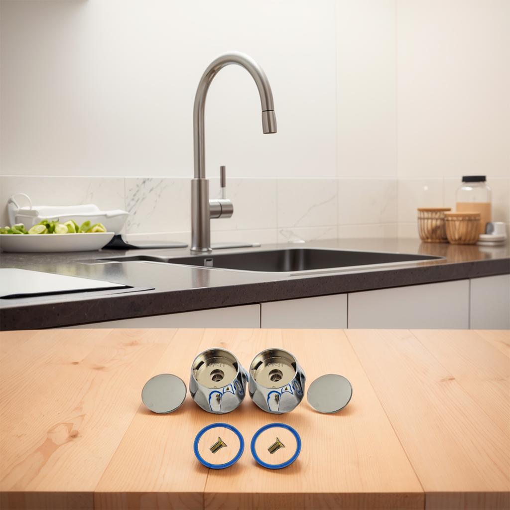 Brand New High Quality Kitchen Faucet Handwheel Red/Blue Round Stainless Steel 4 X 3.5cm Top/Head ABS Bathroom Chrome