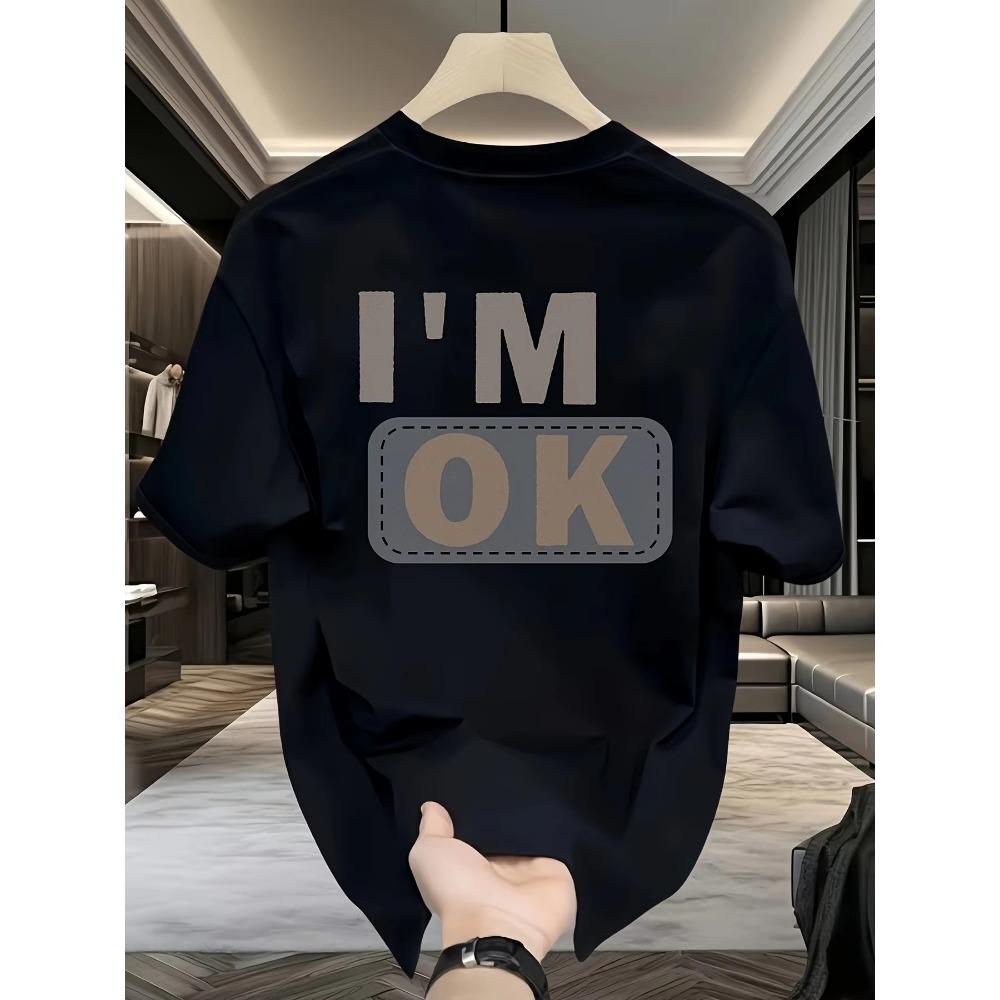 Men's summer 100 cotton fashionable casual sports loose fashion I'm OK letter printed round neck short sleeved T-shirt top