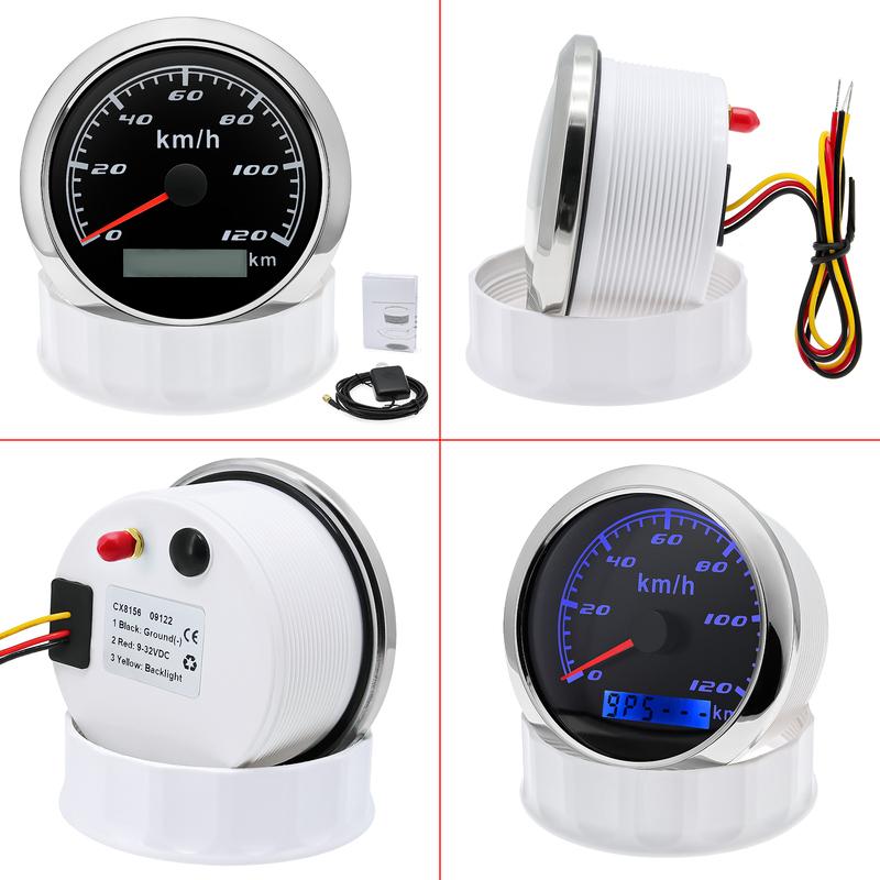 Auto KFZ Marine Boot 85mm GPS Tachometer Anzeige mit GPS Antenne 7 Farben Hintergrundbeleuchtung Geschwindigkeitsmesser 30KMH,60KMH,120KMH,200KMH,300KMH