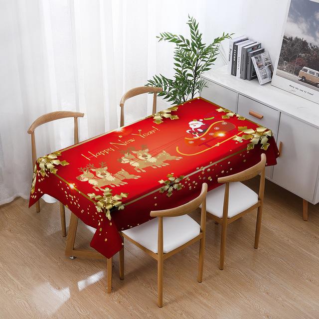 Christmas Tablecloths Holiday Decorations Santa Claus Printed Home Kitchen Table Stain -Resistant Tablecloths  Year Gifts