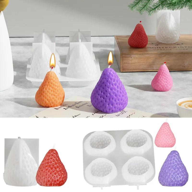 3D Strawberry Aromatherapy Candle Silicone Mold 3pcs Heat-Resistant Home Bedroom DIY Maker Home Bedroom 3D Candle Silicone Mold