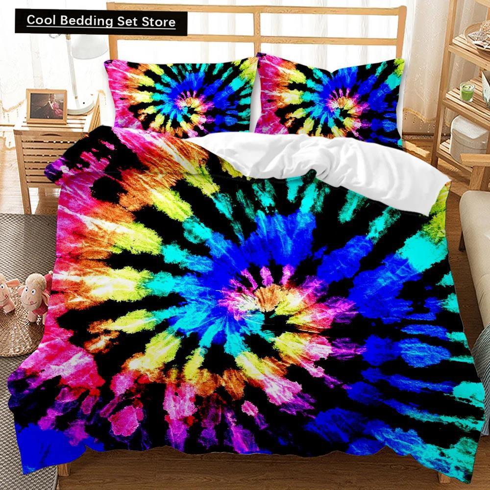 Boho Tie Dye Duvet Cover Set Hippie Bed Sets Blue Purple Colorful Twin Bedding Set Gypsy Queen King Size Polyester Qulit Cover