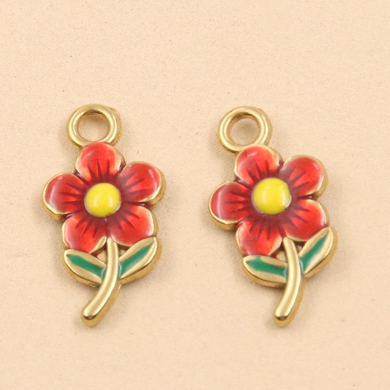 Edelstahl Pilzblumen-Ornamente: Tropföl & goldene Emaille-Anhänger