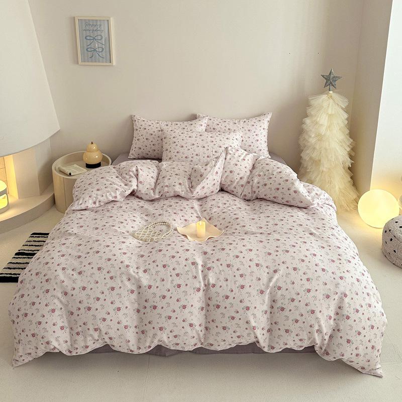 Pastoral Style Class A Maternal Infant Grade Cotton Double-Layer Yarn 4-Pcs Set Dormitory Cotton 3-Pcs Set Bed Sheet Quilt Cover Bedding